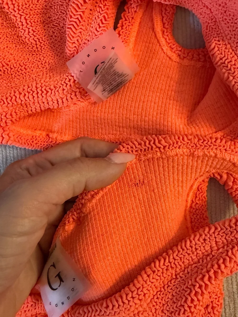 Hunza G Xandra Orange Bikini Set Swimsuit Crinkle Swimwear Revolve Harrods